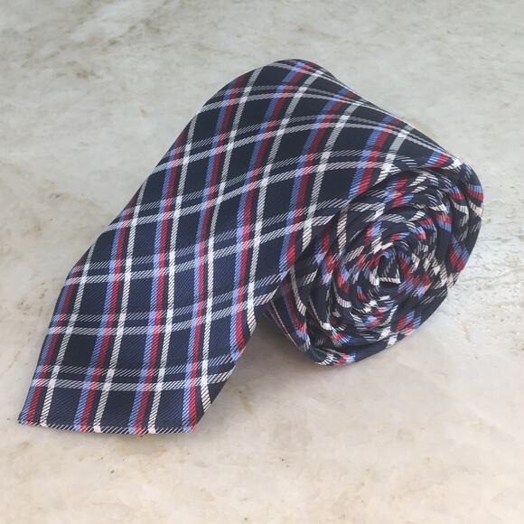 US POLO ASSOCIATION NAVY RED WHITE & BLUE PLAID NECKTIE - Picture 11 of 12